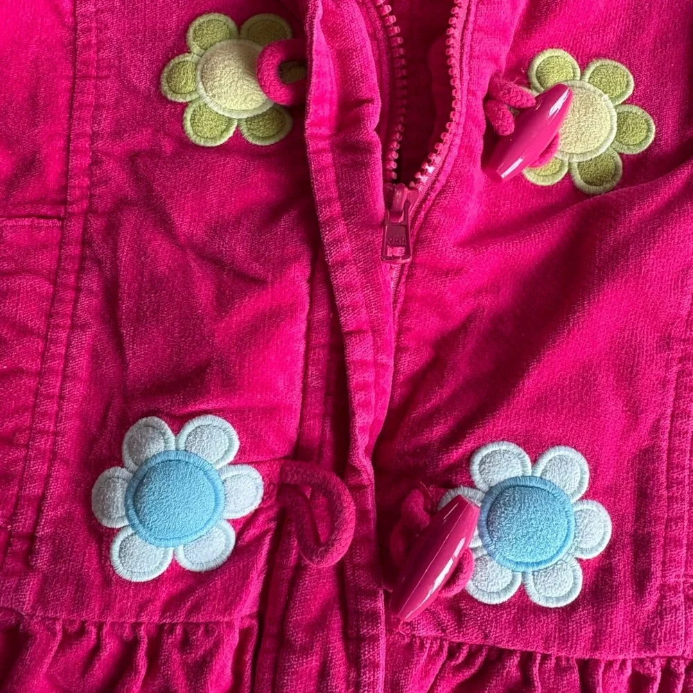 Gymboree‎ Girls Hot Pink Corduroy Flower Toggle Jacket Ruffle Hem Size S 5-6